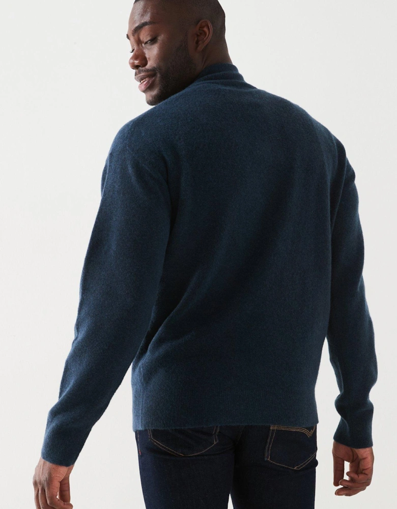 Tech Stretch Wool 1/4 Zip Knitted Jumper - Dark Blue