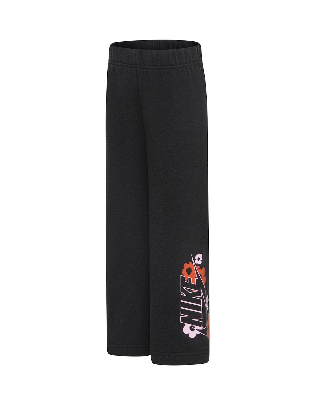 Kids Girls Floral Fleece Wide Leg Joggers - Black