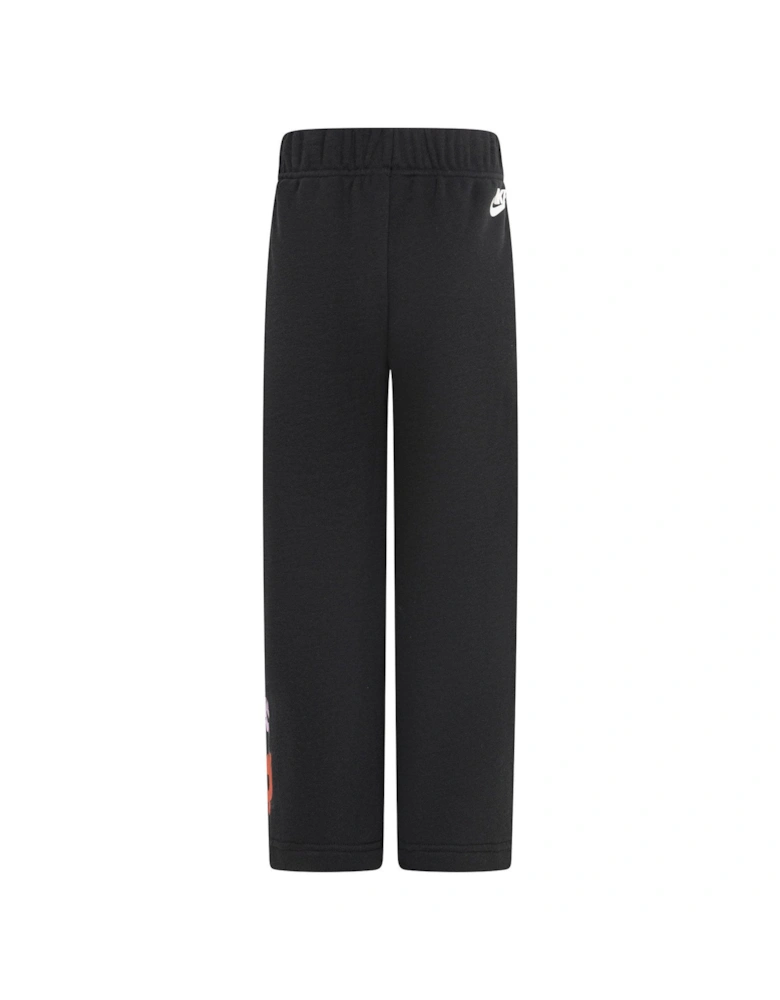 Kids Girls Floral Fleece Wide Leg Joggers - Black