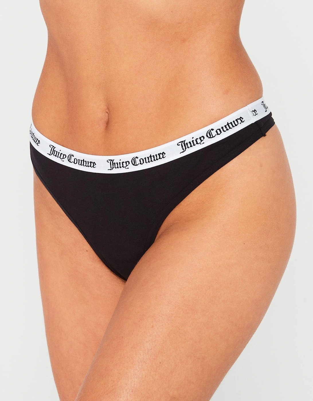 3 Pack Cotton Thong with Branded Elastic - Black