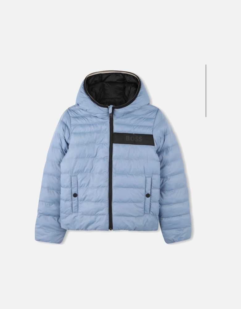 Blue Logo Reversible Puffer Coat