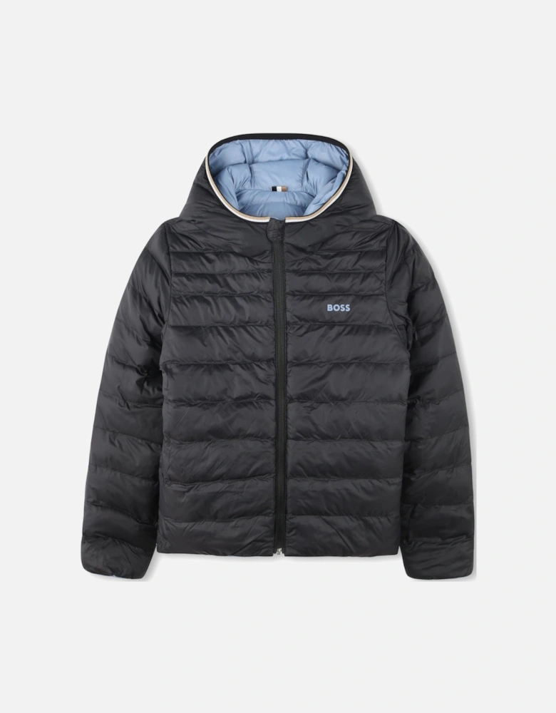 Blue Logo Reversible Puffer Coat