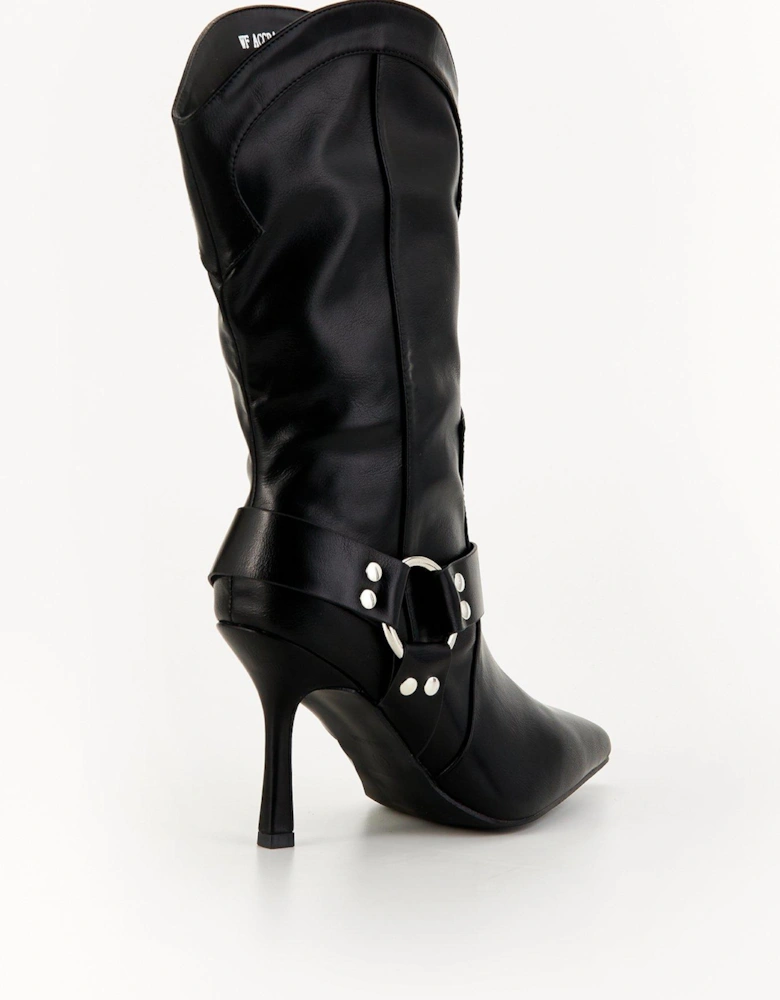 Wide Fit Accra Buckle Heel Boot - Black