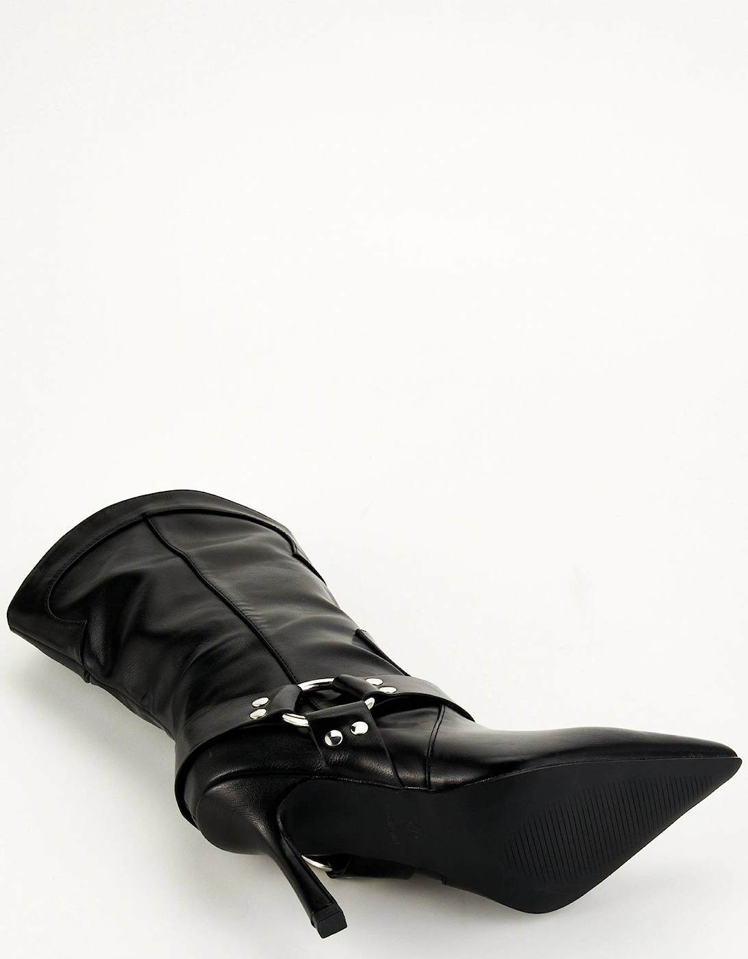 Wide Fit Accra Buckle Heel Boot - Black