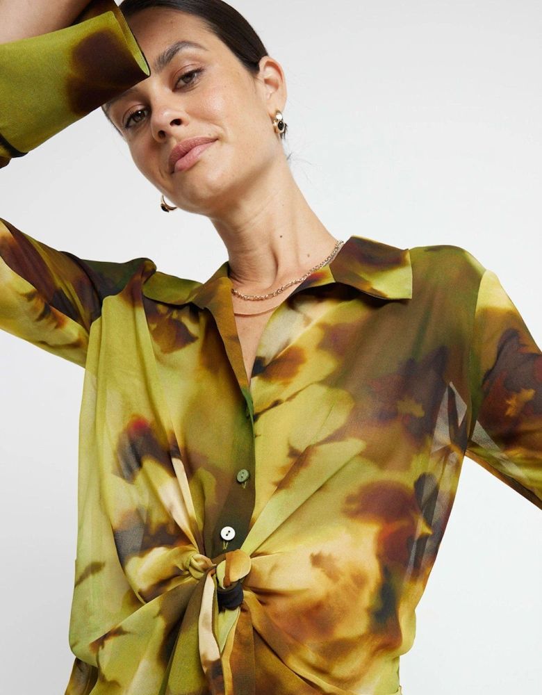 Printed Wrap Front Blouse - Bright Green