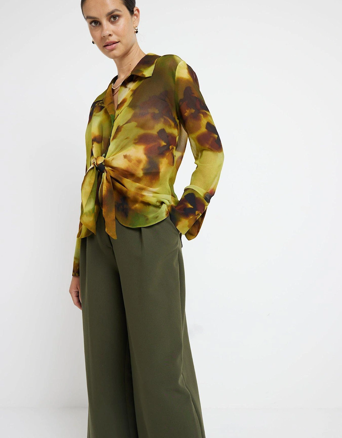 Printed Wrap Front Blouse - Bright Green