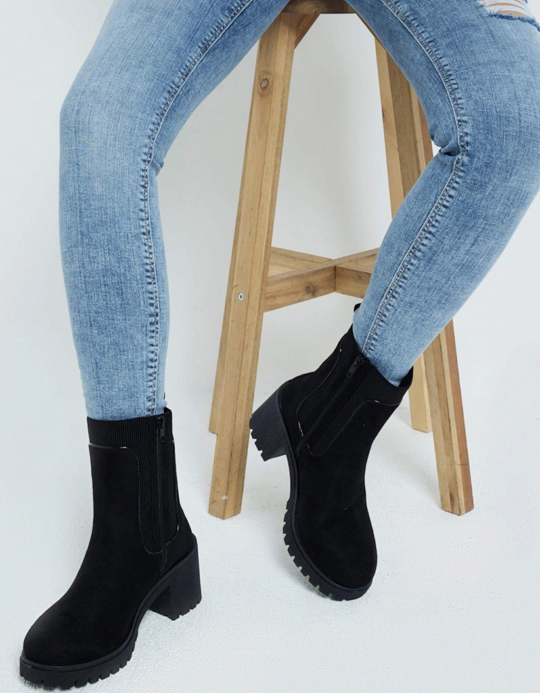 Chunky Block Heel Boot - Black