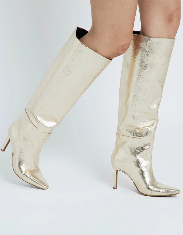 Straight Shaft High Leg Boot - Gold