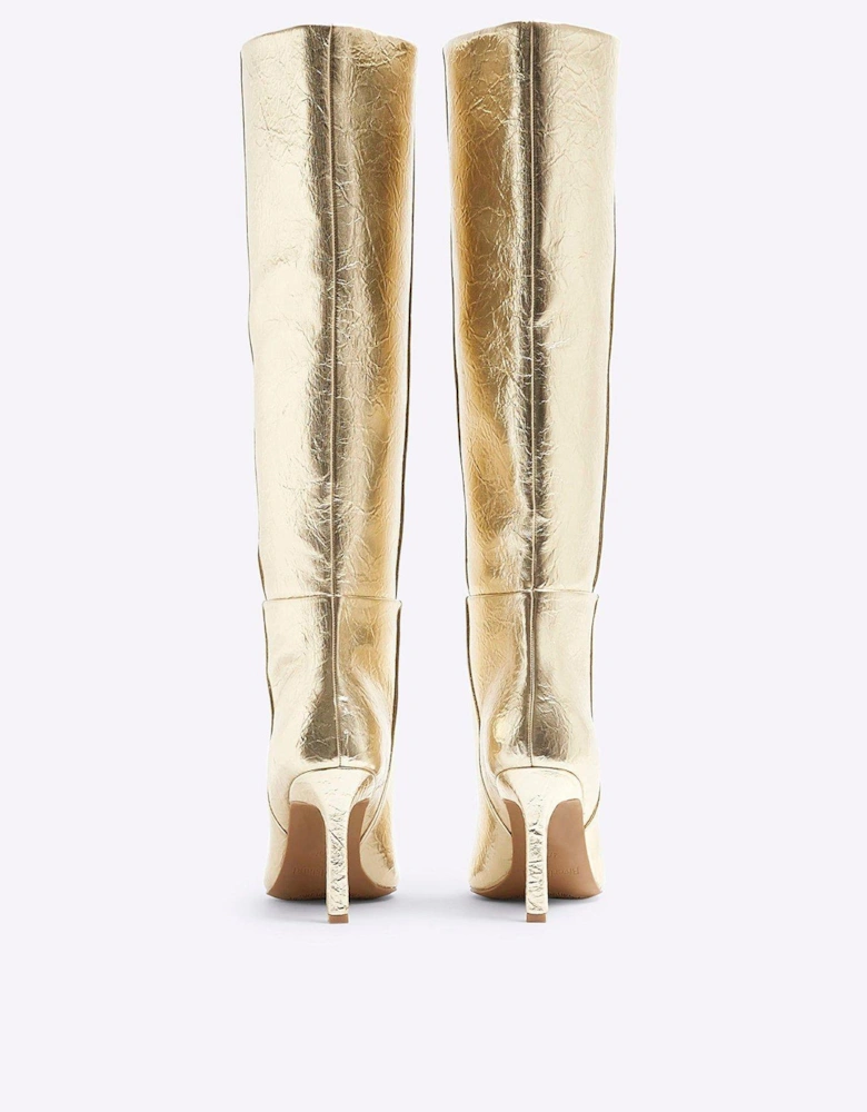 Straight Shaft High Leg Boot - Gold