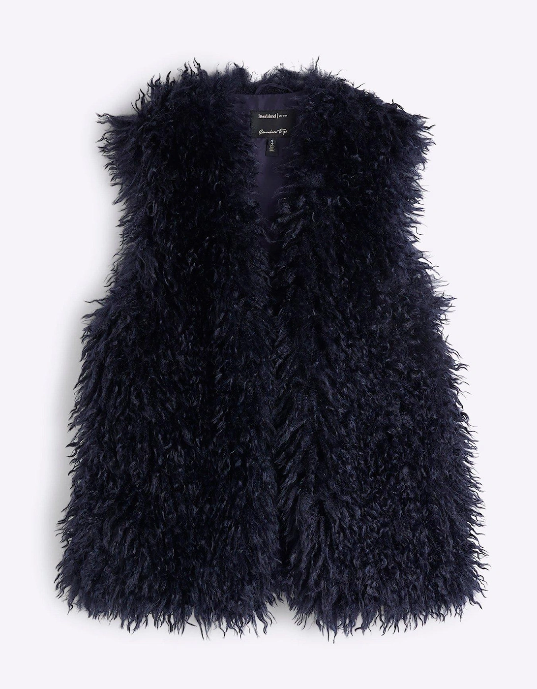 Faux Fur Long Shabby Gilet - Navy