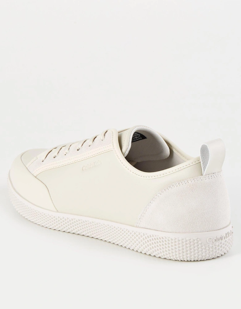 Low Top Patent Trim Lace Up Sneakers - Cream