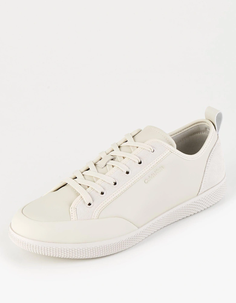 Low Top Patent Trim Lace Up Sneakers - Cream