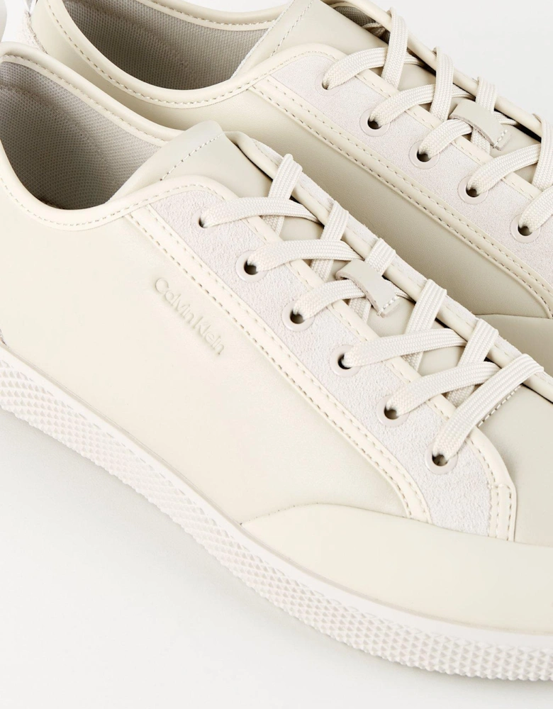 Low Top Patent Trim Lace Up Sneakers - Cream