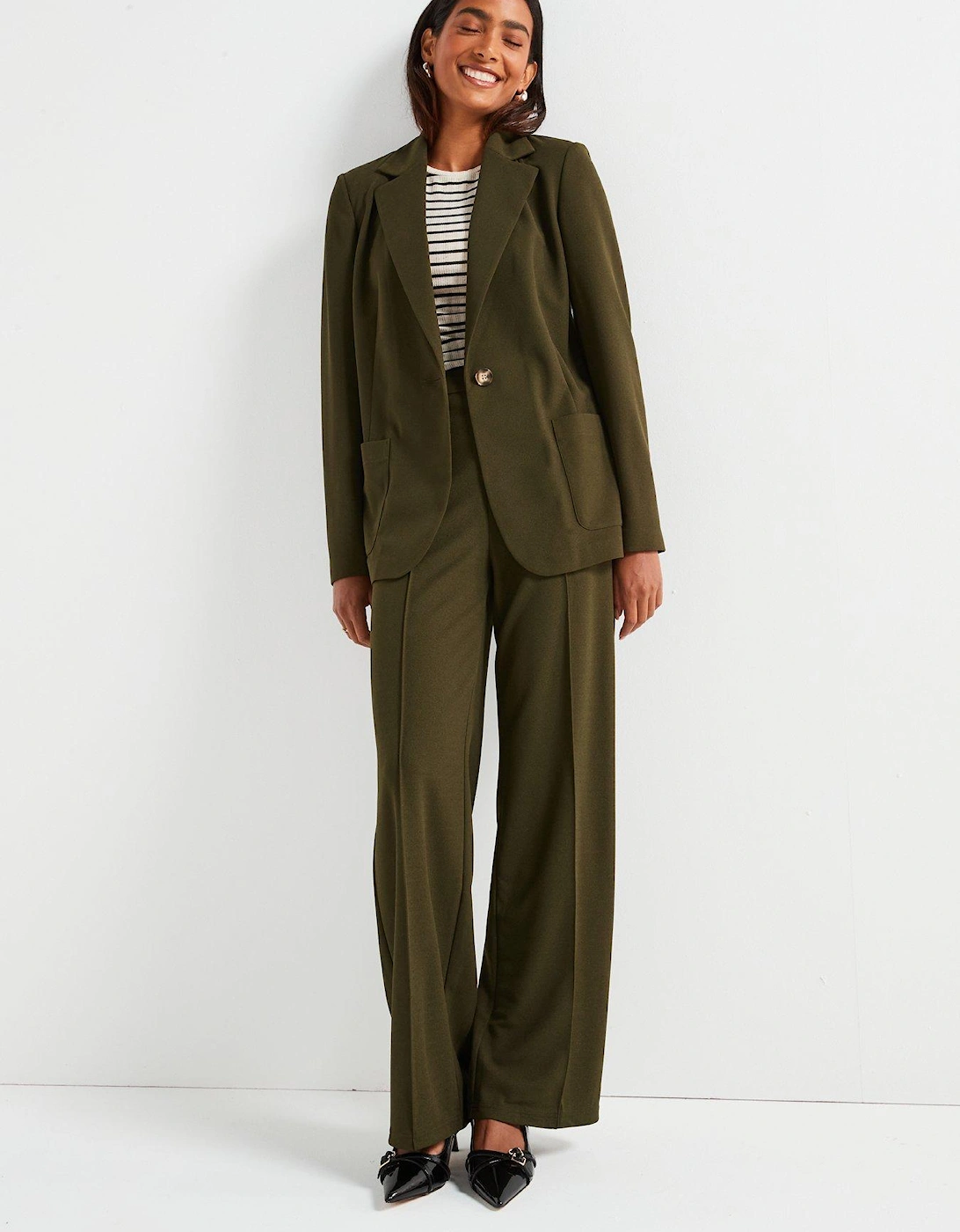 Edge To Edge Jersey Blazer - Khaki