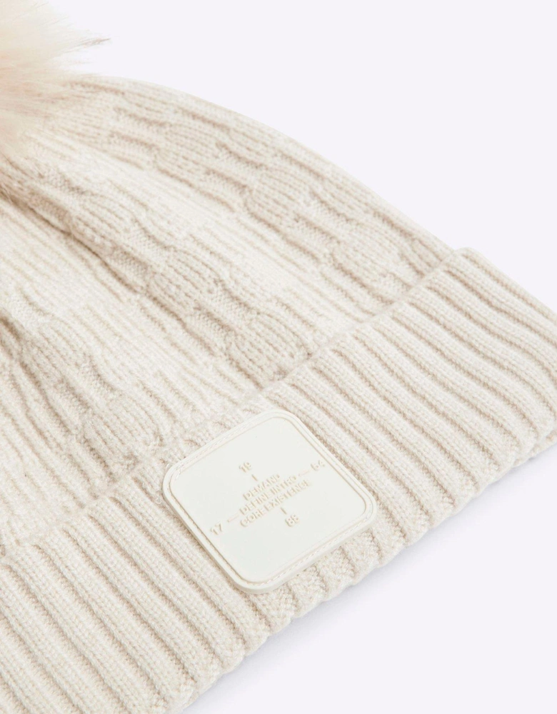 Older Boy Pom Pom Beanie Hat - Beige