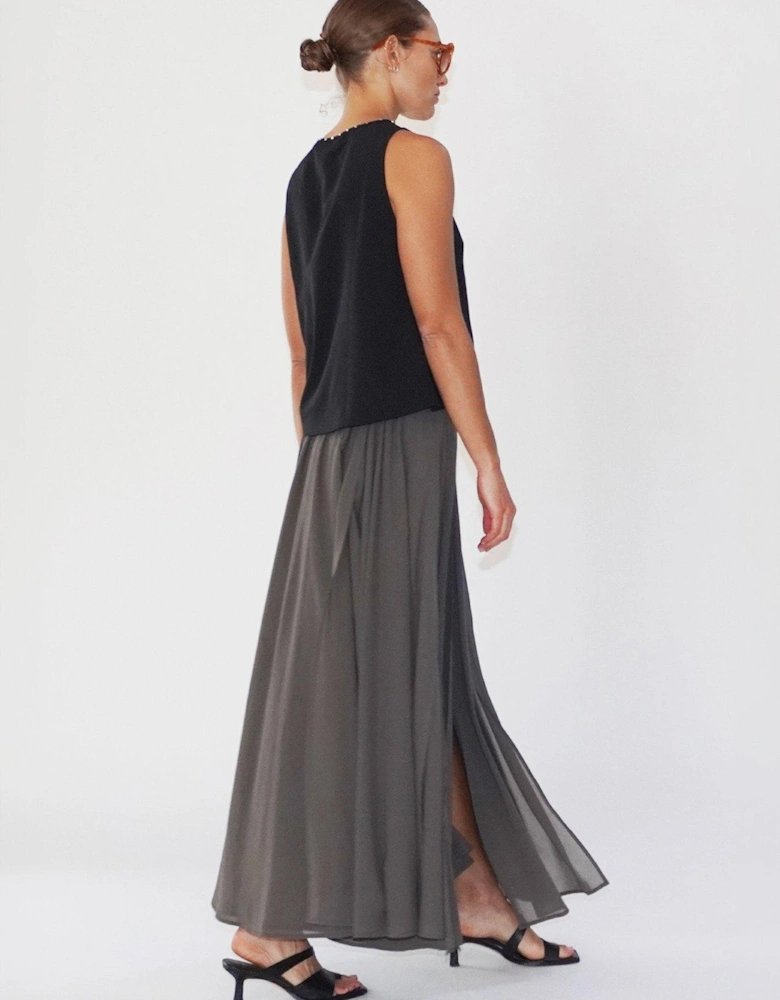 Floaty Sheer Multi Layered Olsen Maxi Skirt - Grey