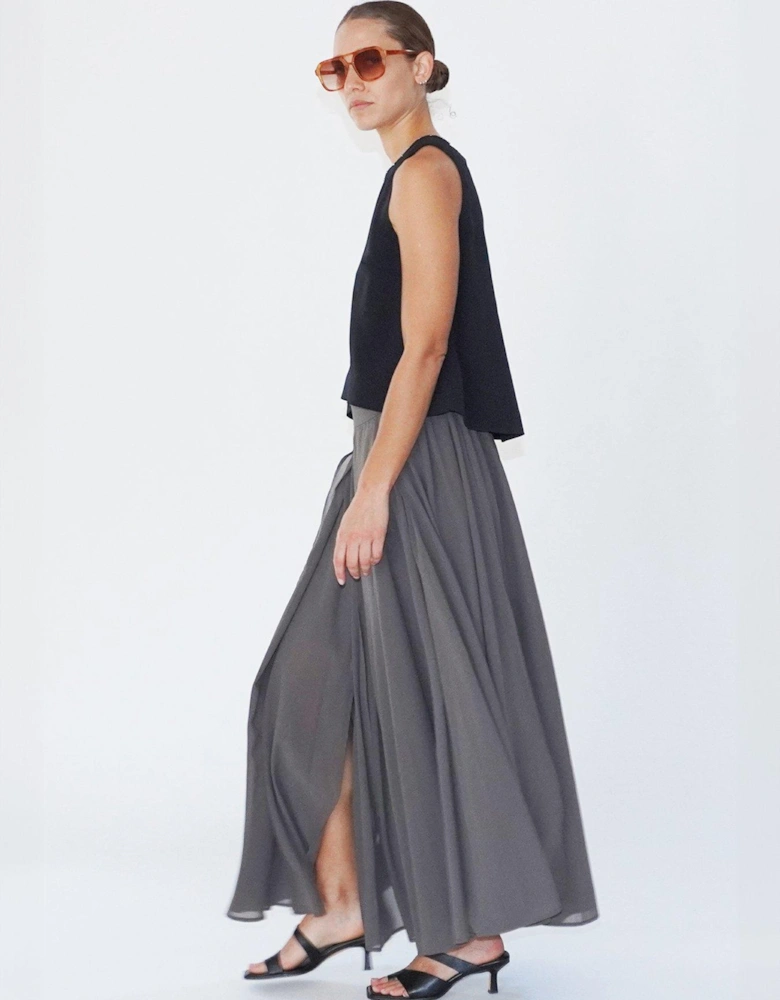 Floaty Sheer Multi Layered Olsen Maxi Skirt - Grey