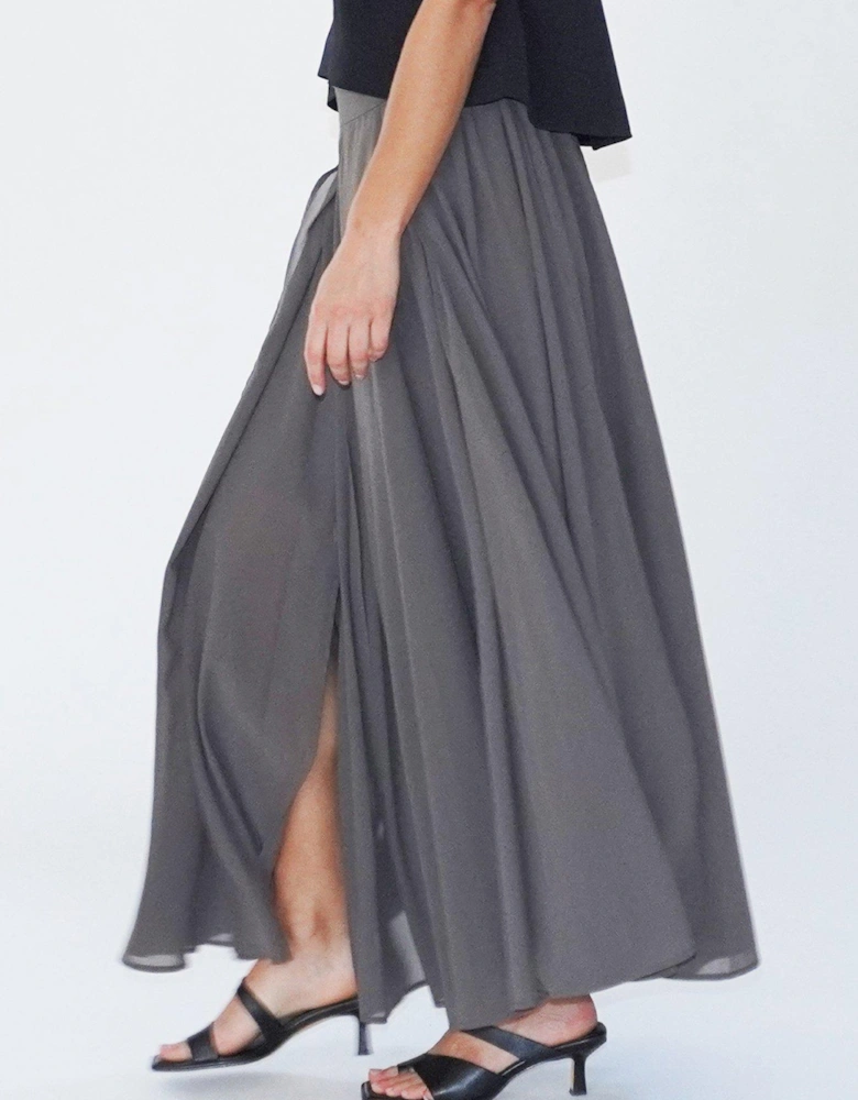 Floaty Sheer Multi Layered Olsen Maxi Skirt - Grey