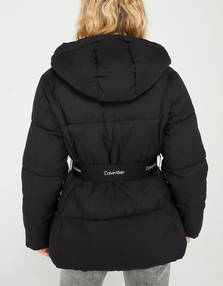 Logo Belted Padded Jacket - Black