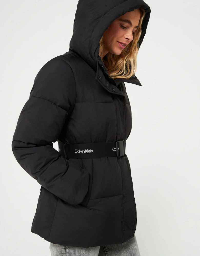 Logo Belted Padded Jacket - Black