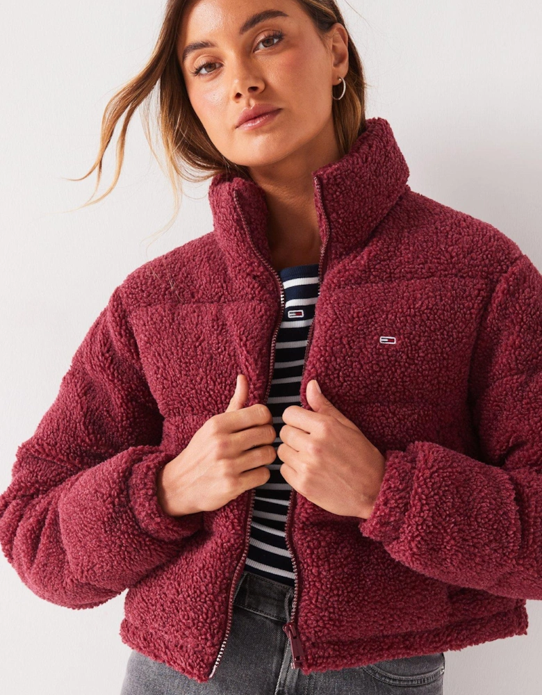 Cropped Teddy Padded Jacket - Red