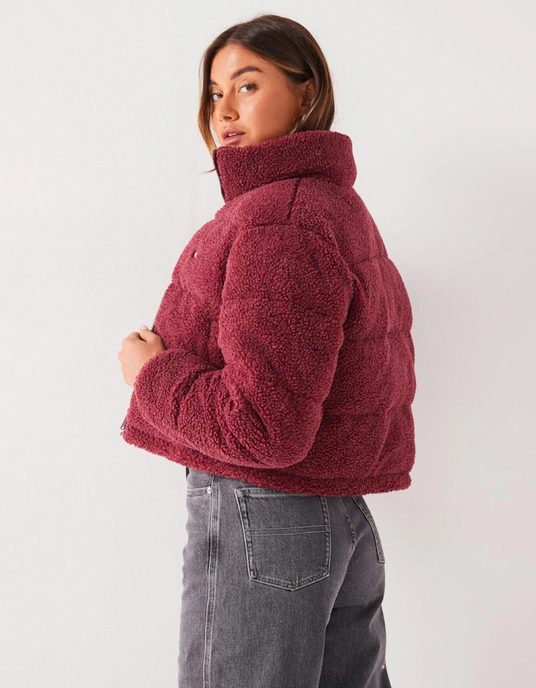 Cropped Teddy Padded Jacket - Red