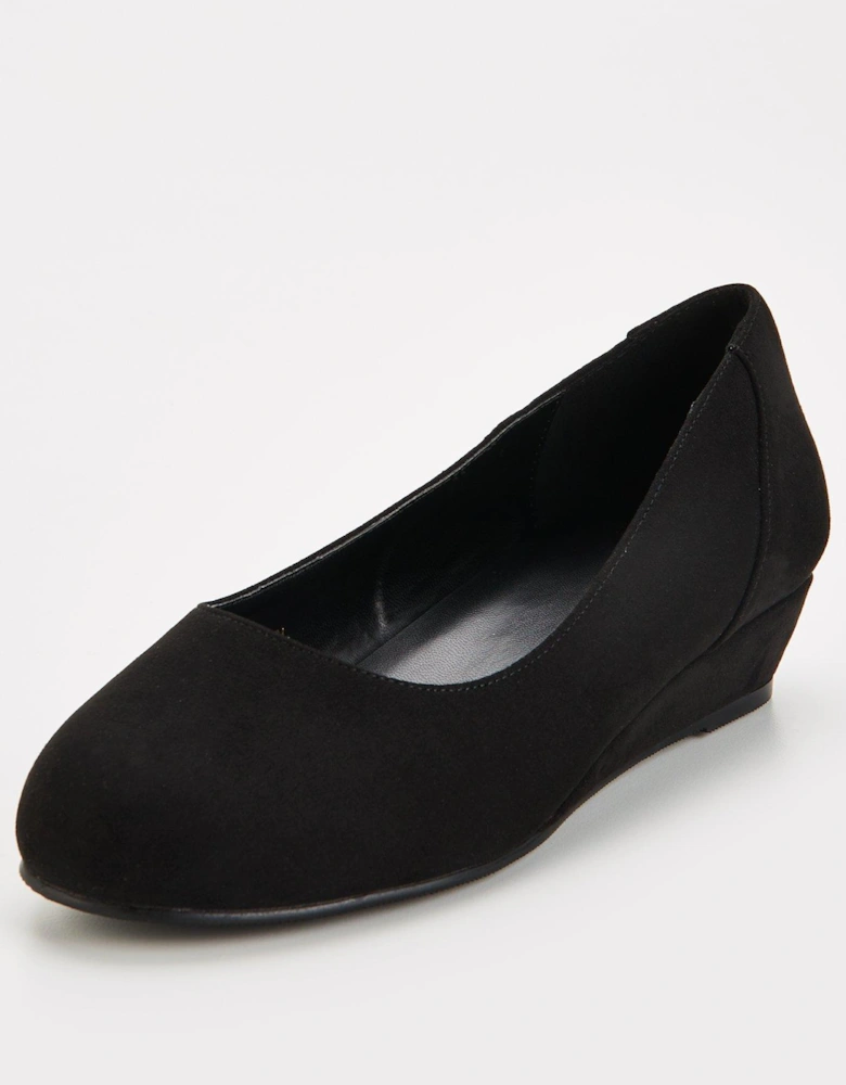 Wide Fit Comfort Wedge Court Shoe - Black