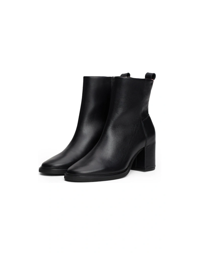 Heeled Leather Ankle Boots - Black