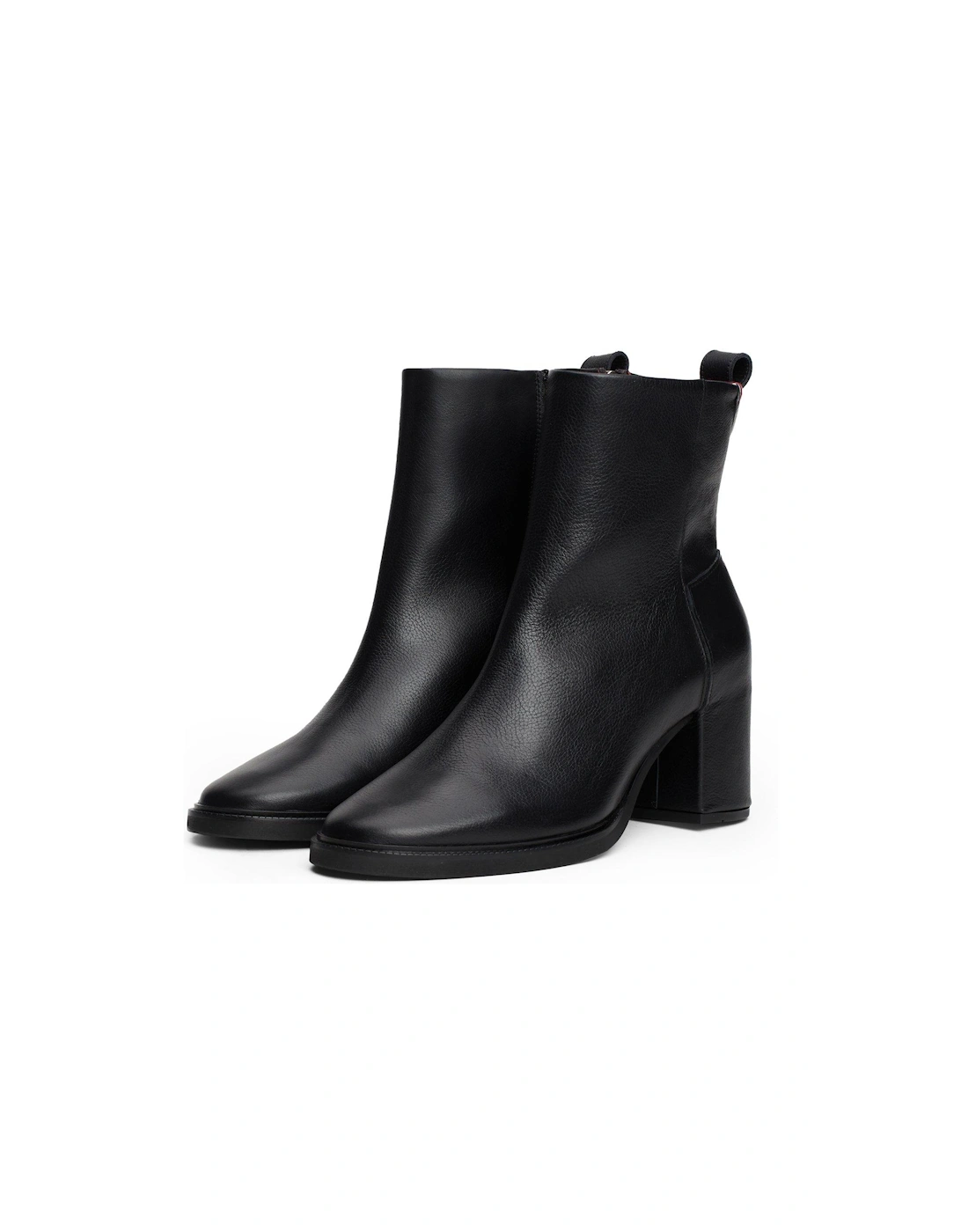 Heeled Leather Ankle Boots - Black