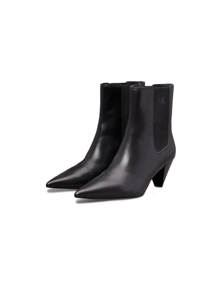 Pointed Heel Ankle Boots - Black