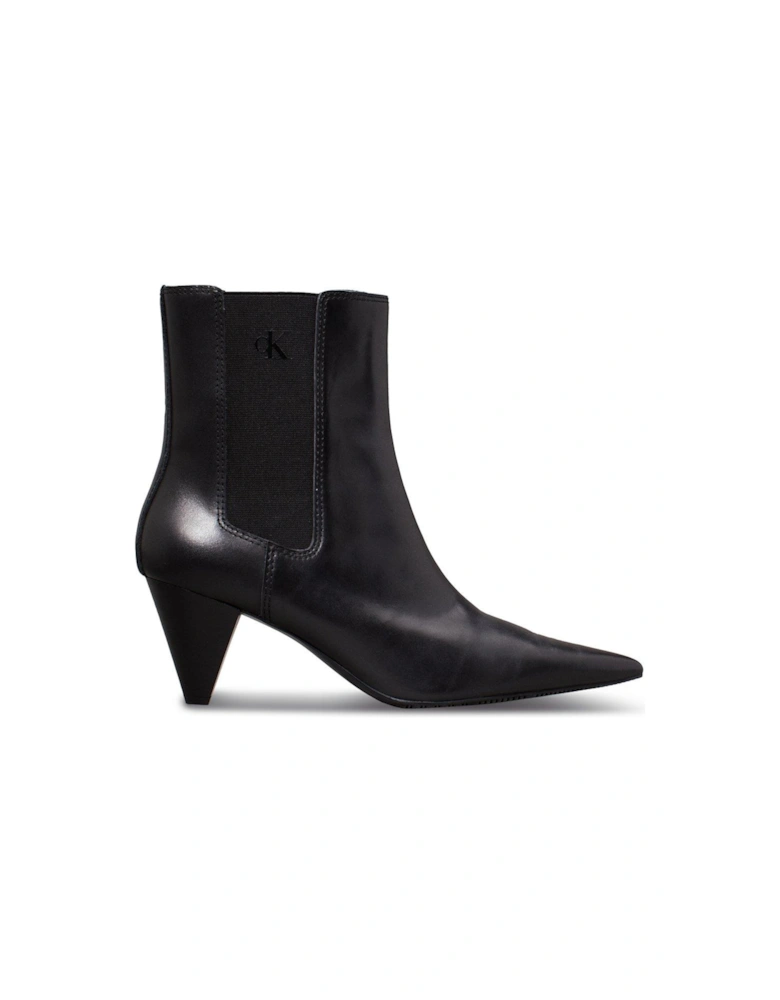 Pointed Heel Ankle Boots - Black