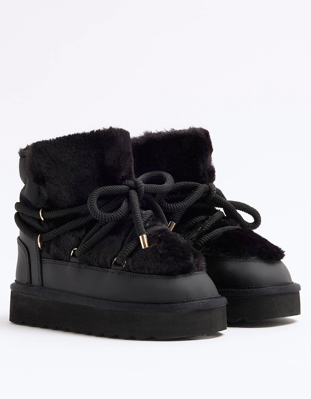 Older Girl Shearling Hiker Moonboots - Black