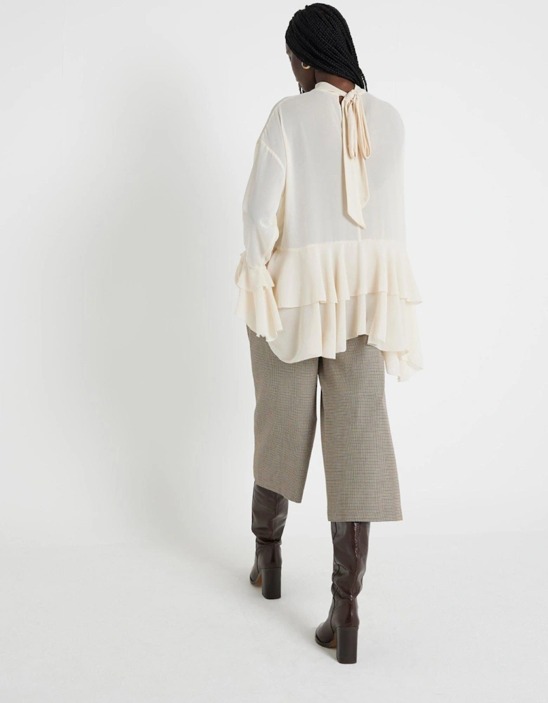 Wide Leg Pleated Cropped Trouser - Brown