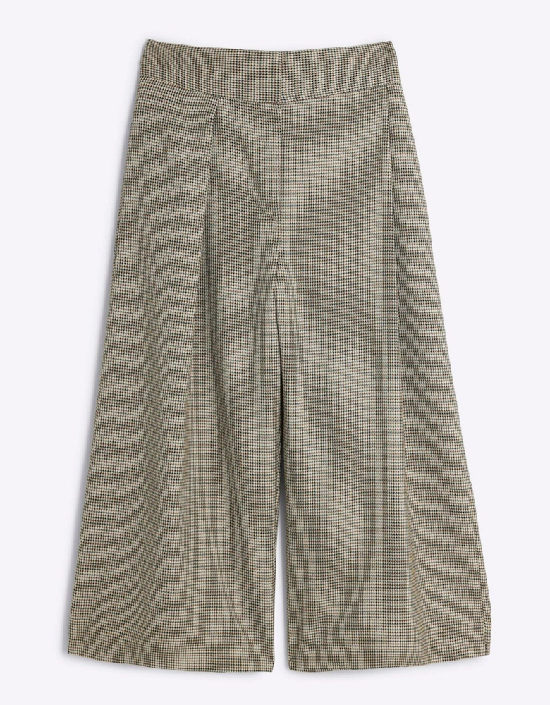 Wide Leg Pleated Cropped Trouser - Brown