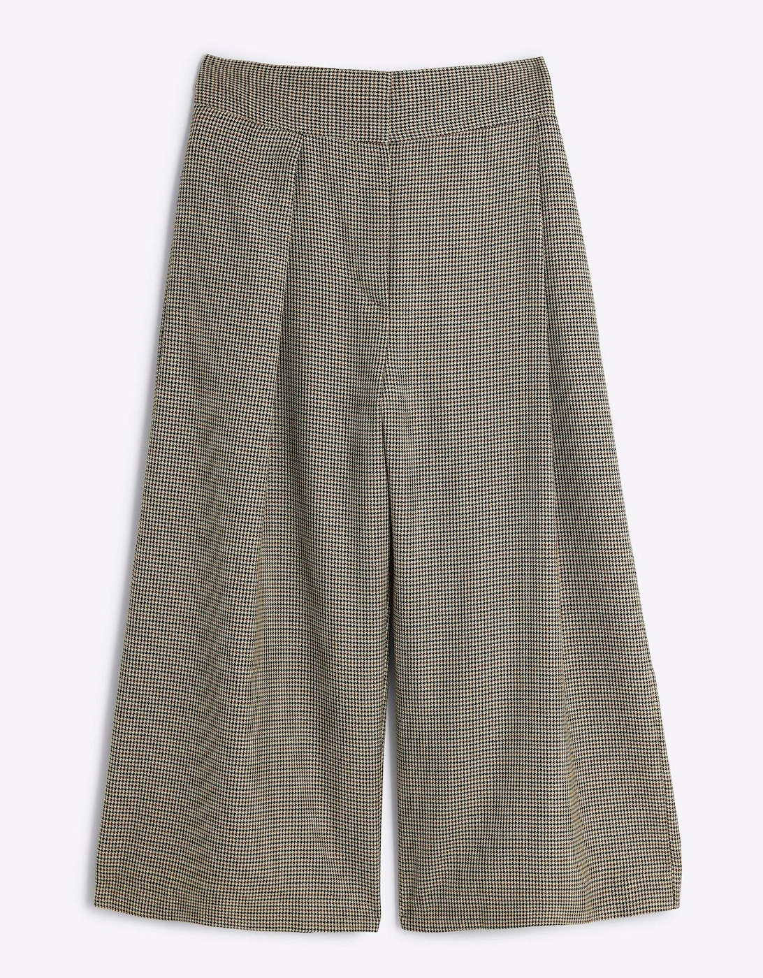 Wide Leg Pleated Cropped Trouser - Brown