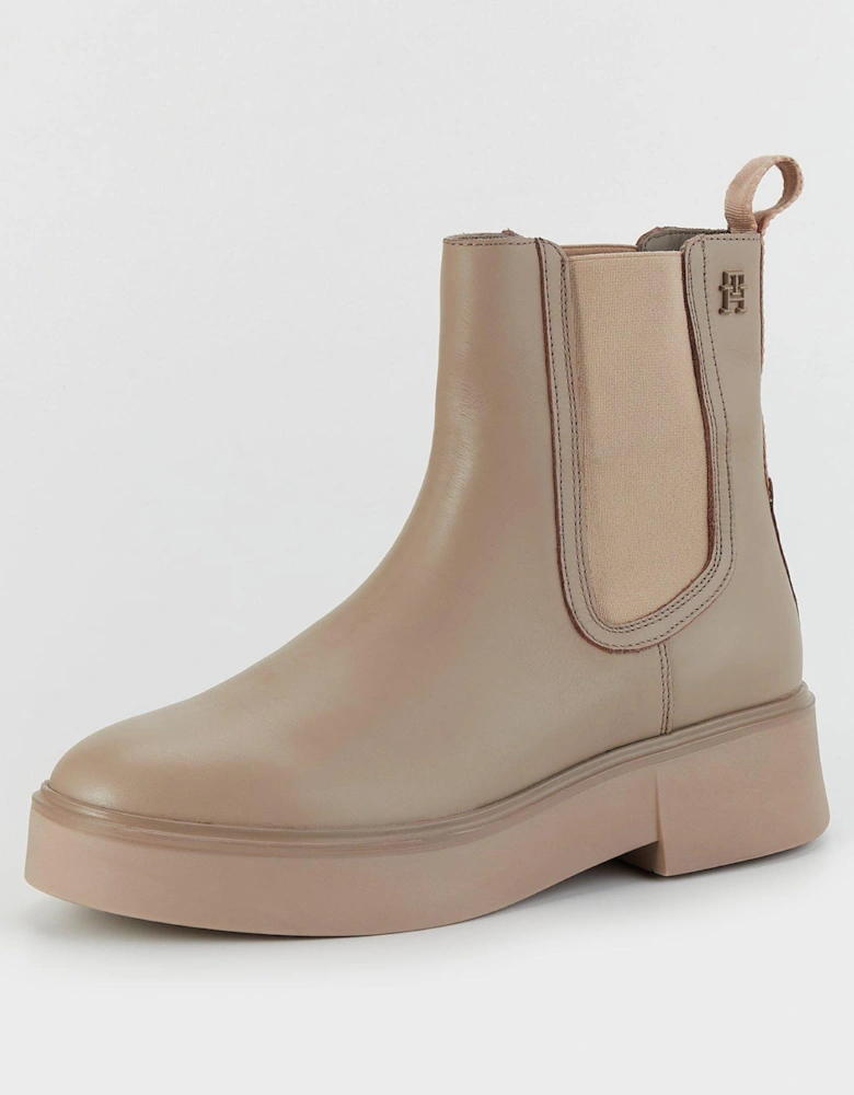 Leather Ankle Chelsea Boots - Beige