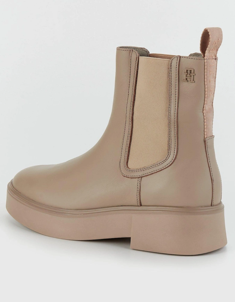 Leather Ankle Chelsea Boots - Beige