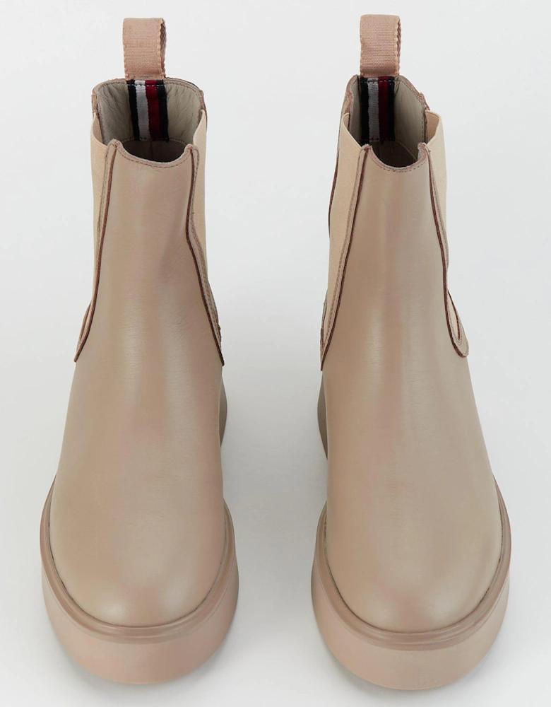 Leather Ankle Chelsea Boots - Beige