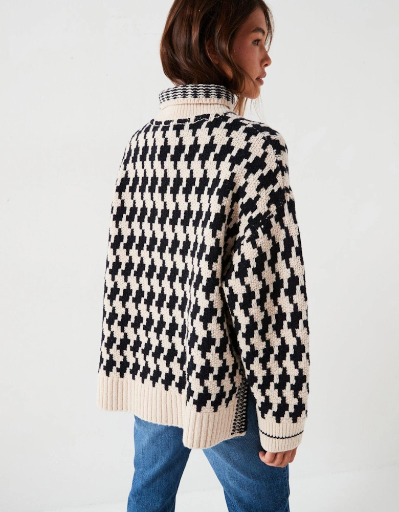 Houndstooth Mockneck Jumper - Multi