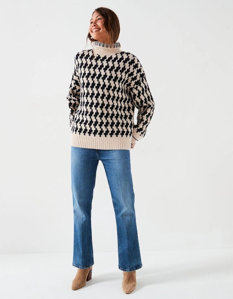 Houndstooth Mockneck Jumper - Multi