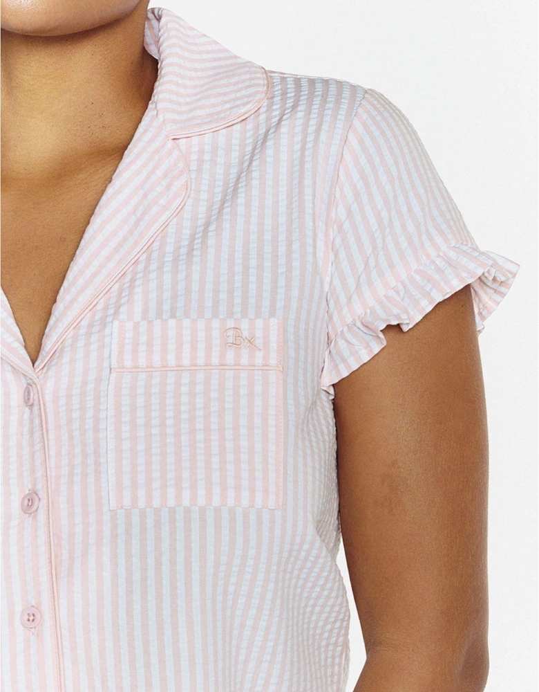 Seersucker Frill Short Revere - Peach