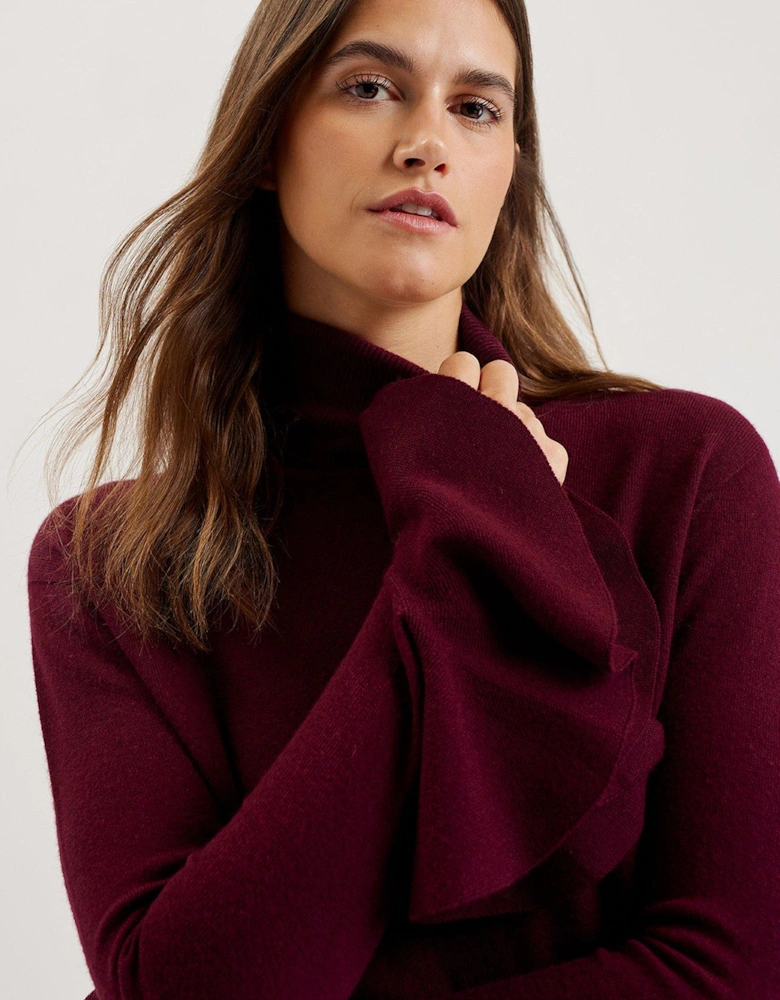 Tamsenn Roll Neck Sweater With Fluted Sleeves - Dark Red