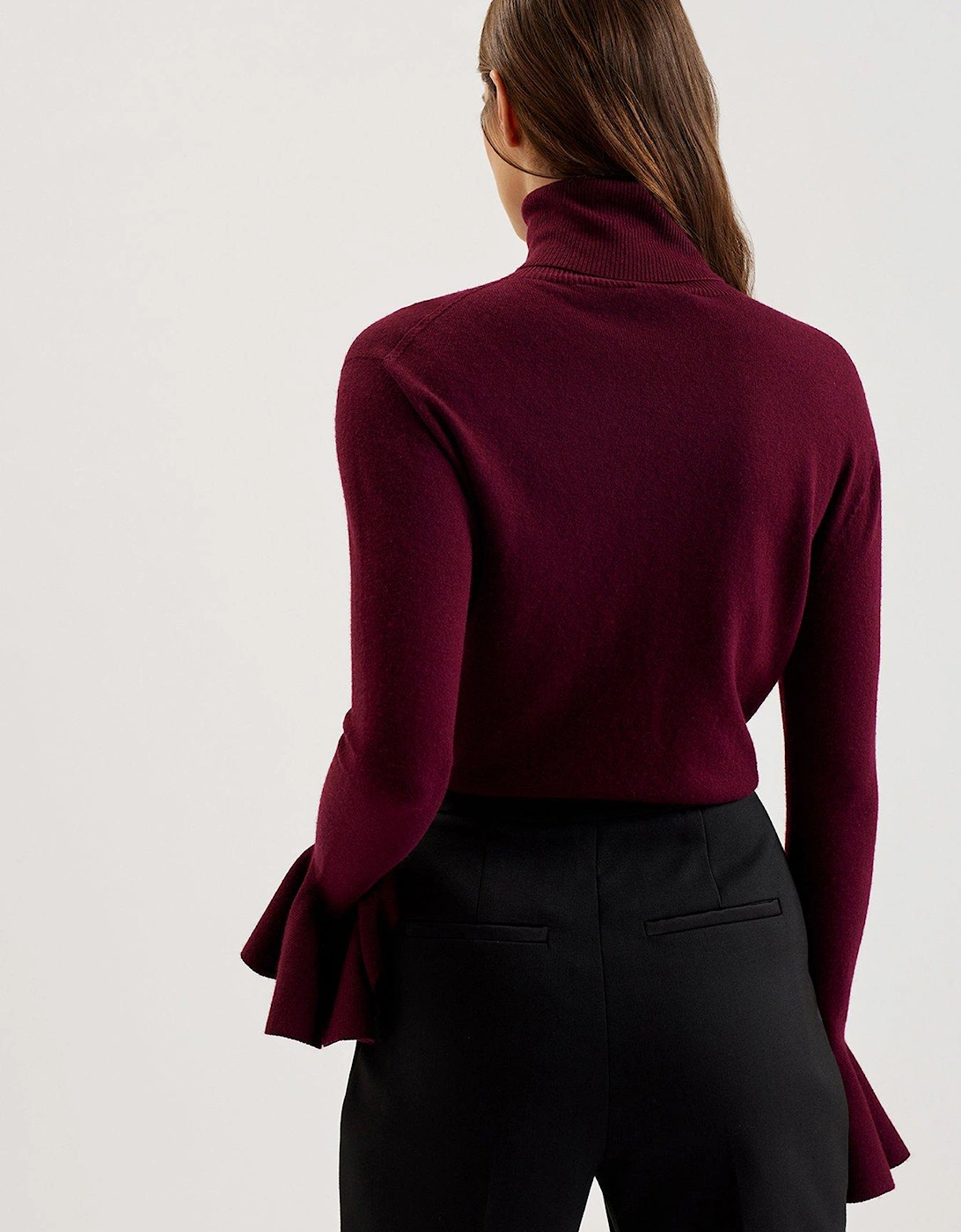 Tamsenn Roll Neck Sweater With Fluted Sleeves - Dark Red