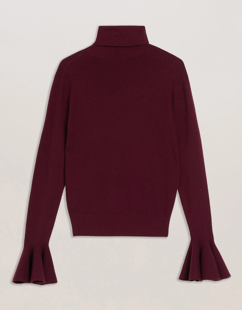 Tamsenn Roll Neck Sweater With Fluted Sleeves - Dark Red