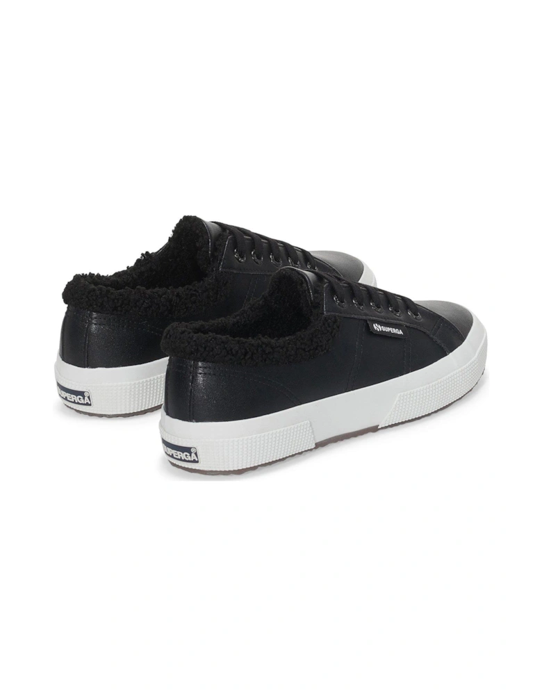 2750 Vegan Faux Leather Fur Plimsolls - Black