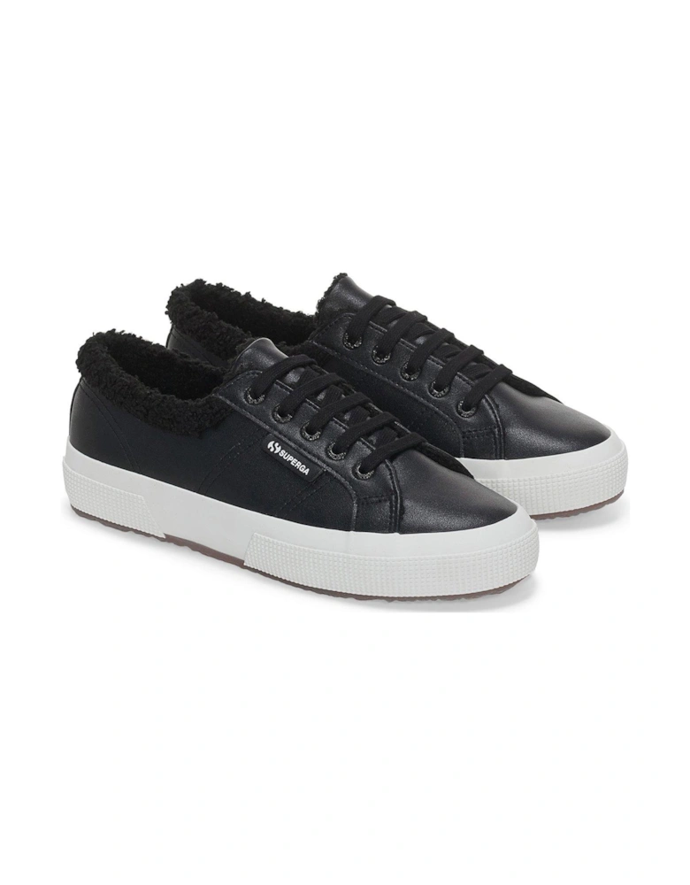 2750 Vegan Faux Leather Fur Plimsolls - Black