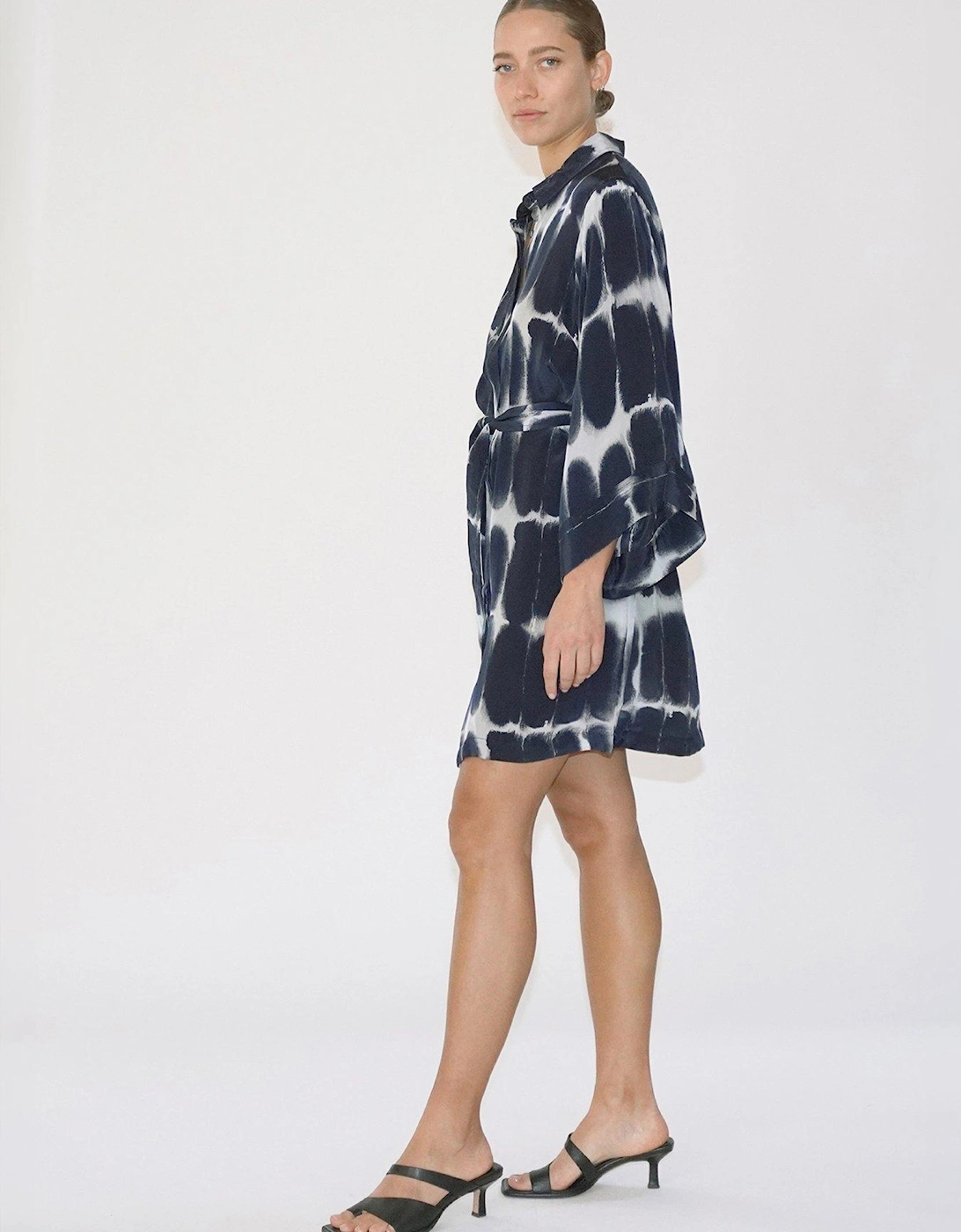 Kimono Sleeve Tunic Shirt Dress - Navy