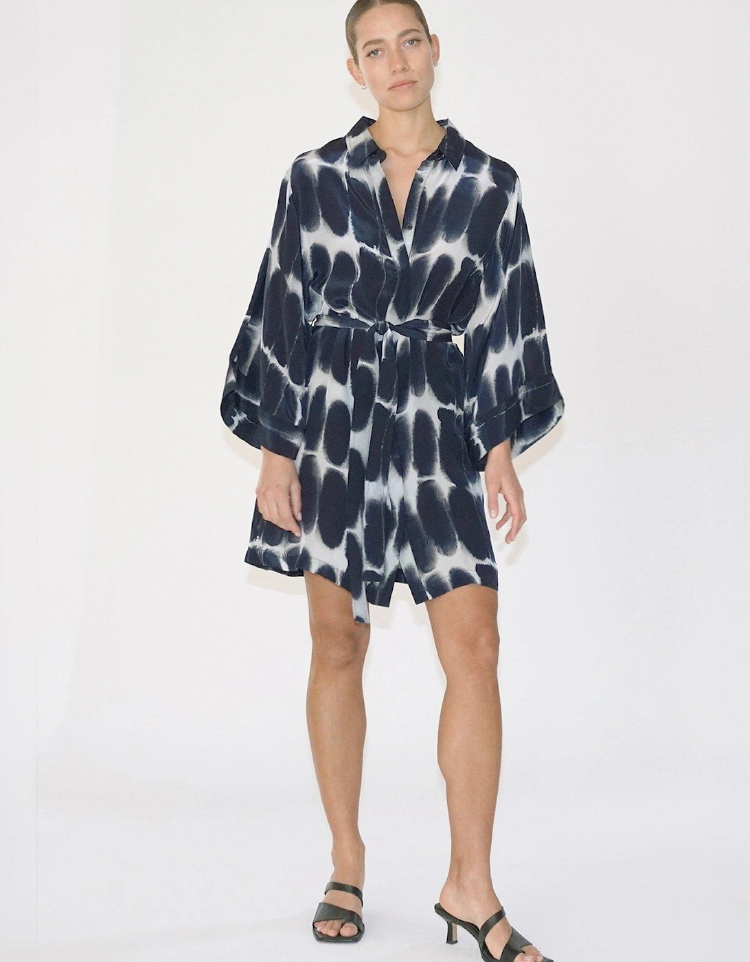 Kimono Sleeve Tunic Shirt Dress - Navy