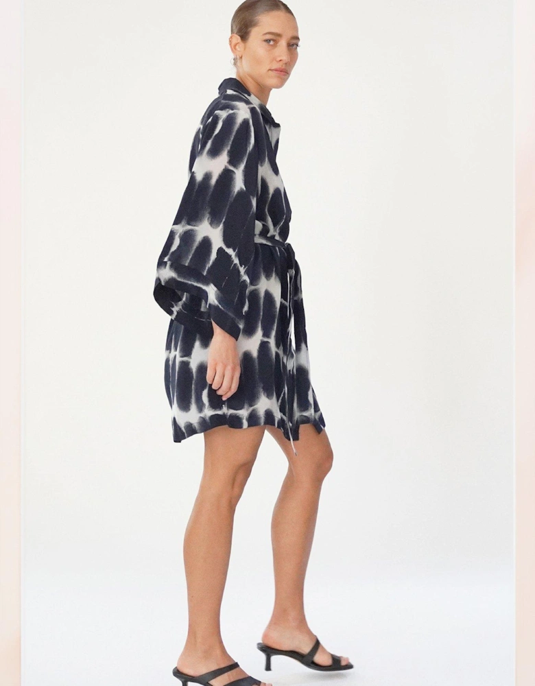 Kimono Sleeve Tunic Shirt Dress - Navy