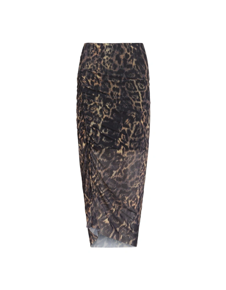 Nora Leopard Print Mesh Midi Skirt - Brown